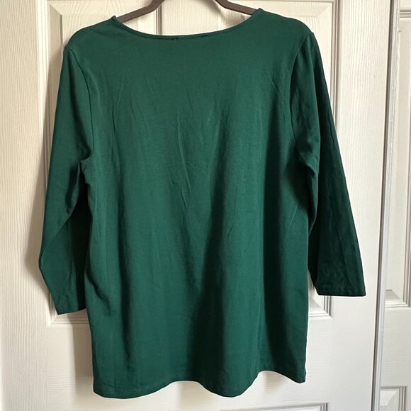 Forever 21 Plus 1X Dark Green 3/4 Sleeve Top w Criss Cross Low Cut Neckline - Picture 2 of 5